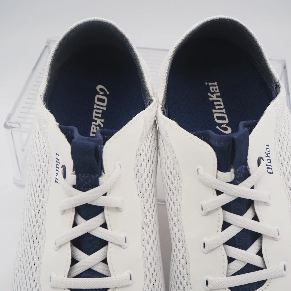 OluKai Moku Pae Bright White/Pacifica Breathable Boat Shoes Men's 11 Slip On